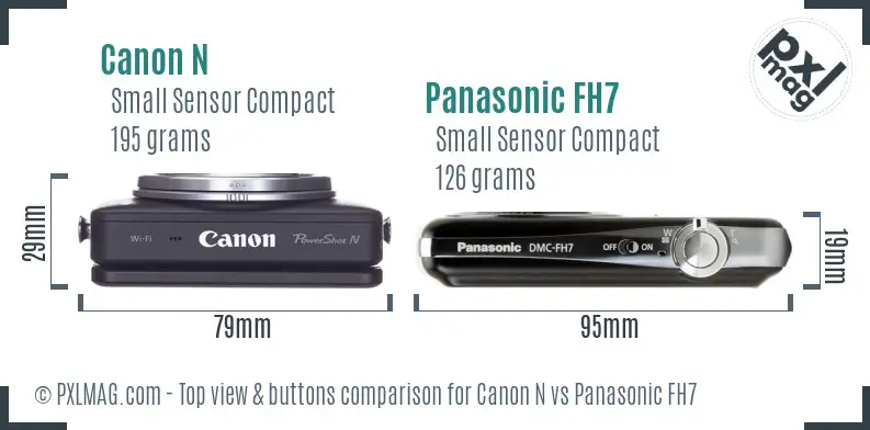 Canon N vs Panasonic FH7 top view buttons comparison