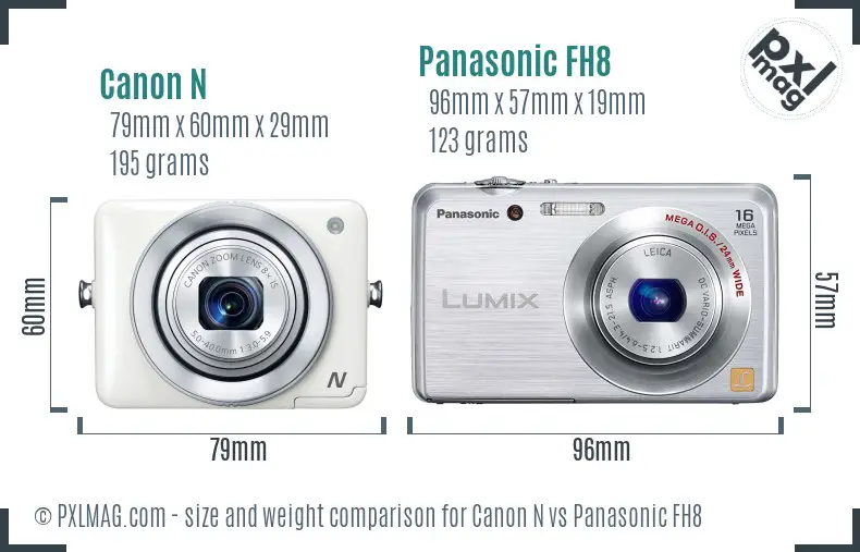 Canon N vs Panasonic FH8 size comparison Canon N vs Panasonic FH8 size comparison