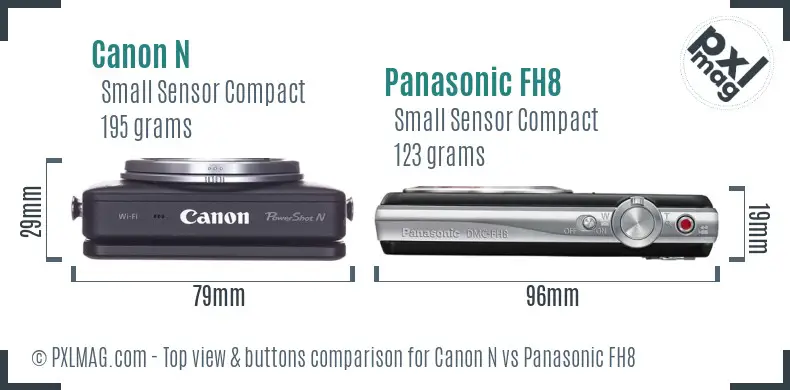 Canon N vs Panasonic FH8 top view buttons comparison Canon N vs Panasonic FH8 top view buttons comparison