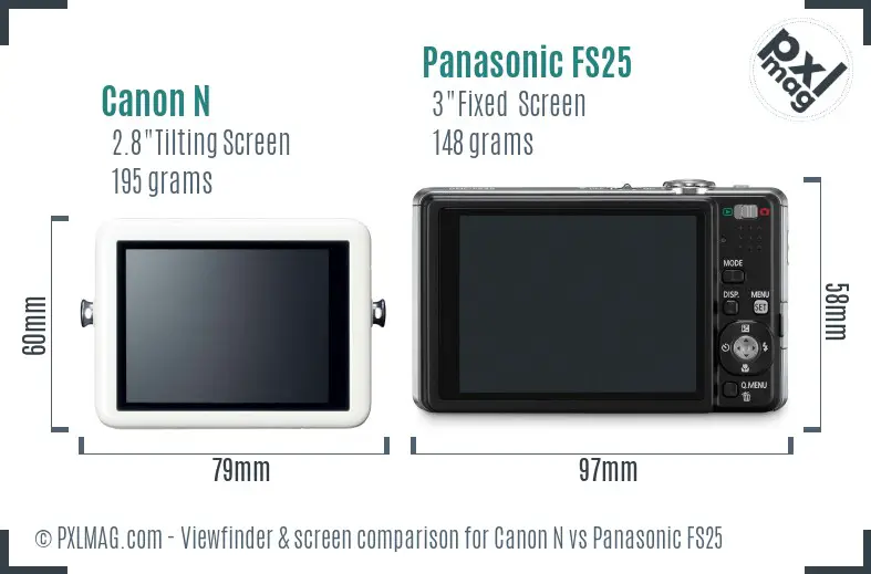 Canon N vs Panasonic FS25 Screen and Viewfinder comparison