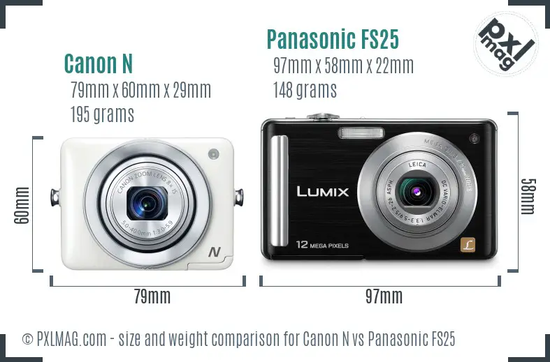 Canon N vs Panasonic FS25 size comparison