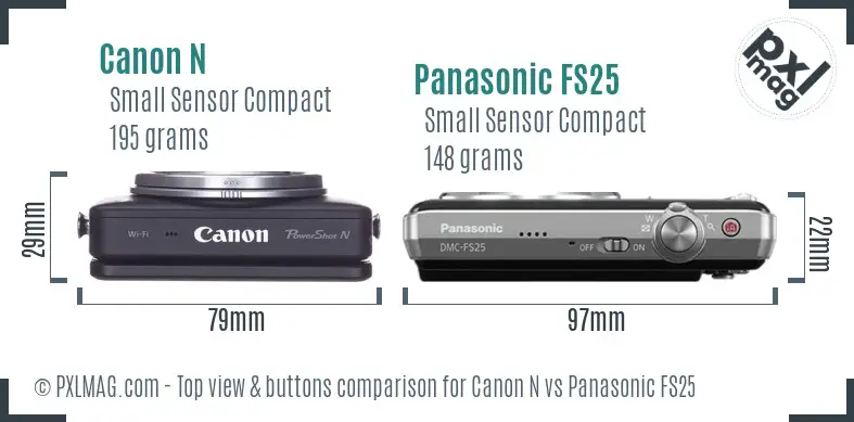 Canon N vs Panasonic FS25 top view buttons comparison