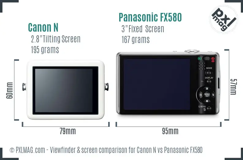 Canon N vs Panasonic FX580 Screen and Viewfinder comparison