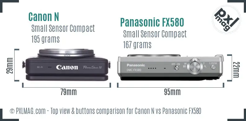 Canon N vs Panasonic FX580 top view buttons comparison