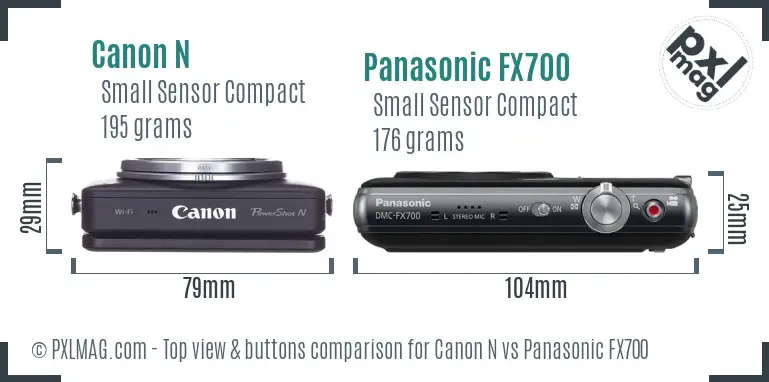 Canon N vs Panasonic FX700 top view buttons comparison