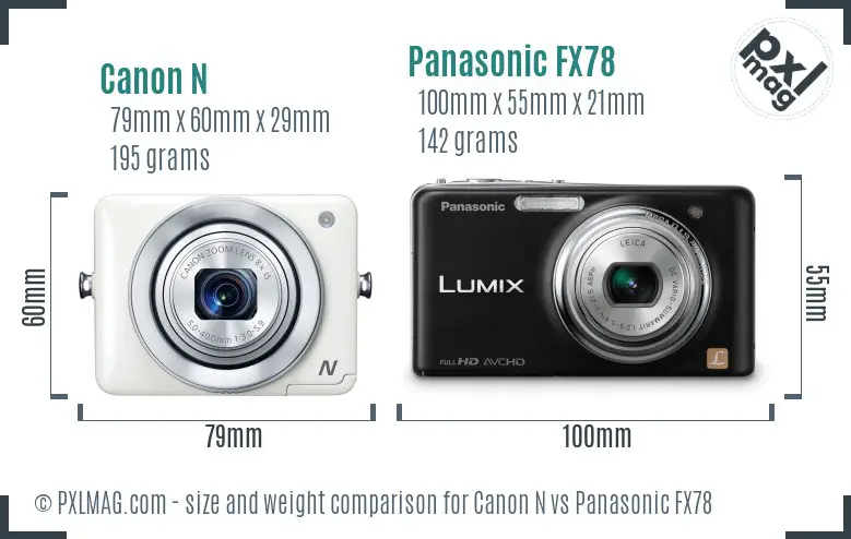 Canon N vs Panasonic FX78 size comparison Canon N vs Panasonic FX78 size comparison