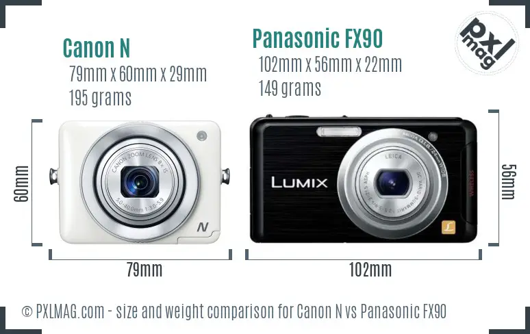 Canon N vs Panasonic FX90 size comparison