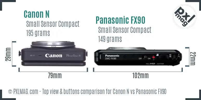 Canon N vs Panasonic FX90 top view buttons comparison