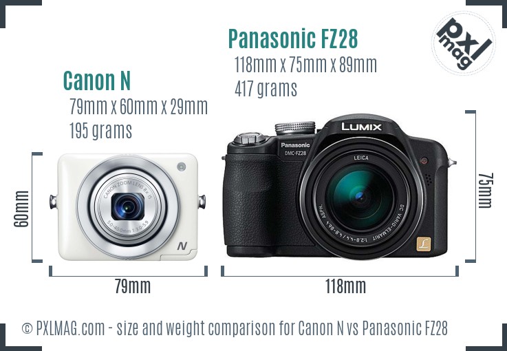 Canon N vs Panasonic FZ28 size comparison Canon N vs Panasonic FZ28 size comparison