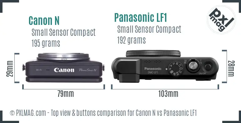 Canon N vs Panasonic LF1 top view buttons comparison