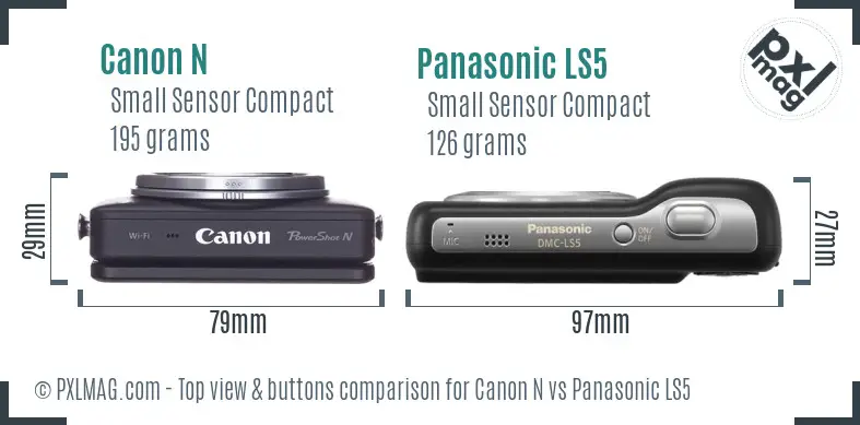 Canon N vs Panasonic LS5 top view buttons comparison Canon N vs Panasonic LS5 top view buttons comparison