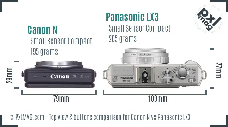 Canon N vs Panasonic LX3 top view buttons comparison Canon N vs Panasonic LX3 top view buttons comparison