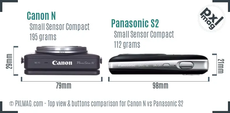 Canon N vs Panasonic S2 top view buttons comparison