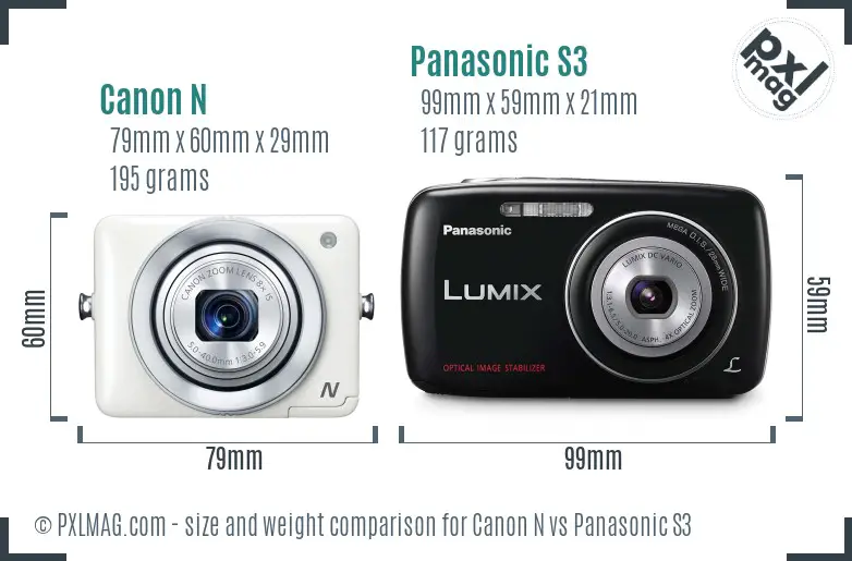 Canon N vs Panasonic S3 size comparison