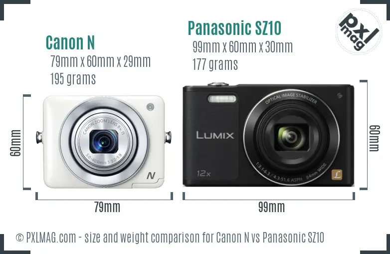 Canon N vs Panasonic SZ10 size comparison Canon N vs Panasonic SZ10 size comparison