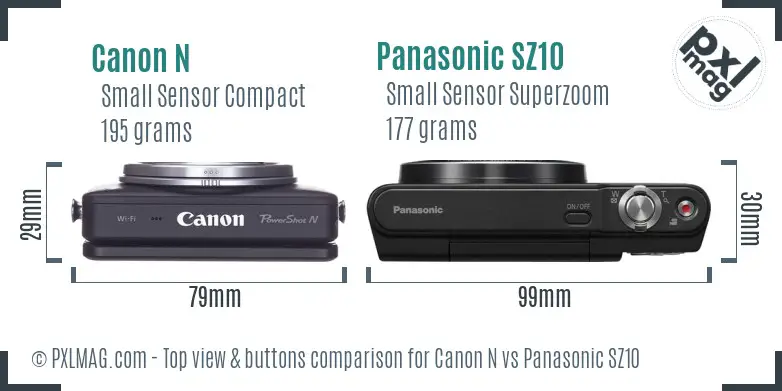 Canon N vs Panasonic SZ10 top view buttons comparison Canon N vs Panasonic SZ10 top view buttons comparison