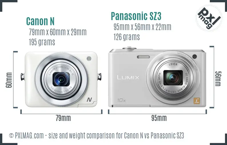 Canon N vs Panasonic SZ3 size comparison