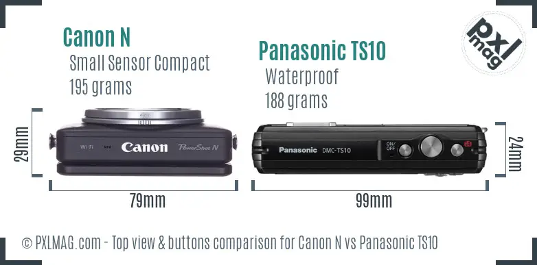 Canon N vs Panasonic TS10 top view buttons comparison