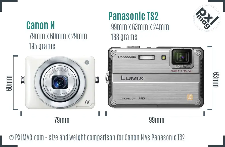 Canon N vs Panasonic TS2 size comparison