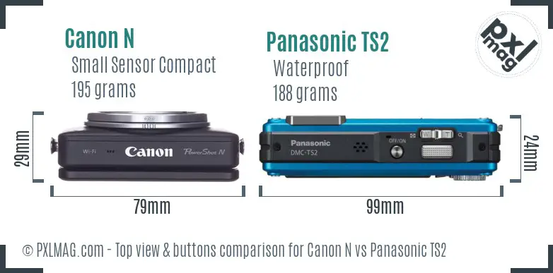 Canon N vs Panasonic TS2 top view buttons comparison