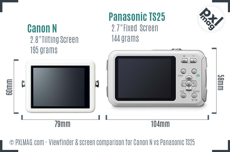 Canon N vs Panasonic TS25 Screen and Viewfinder comparison