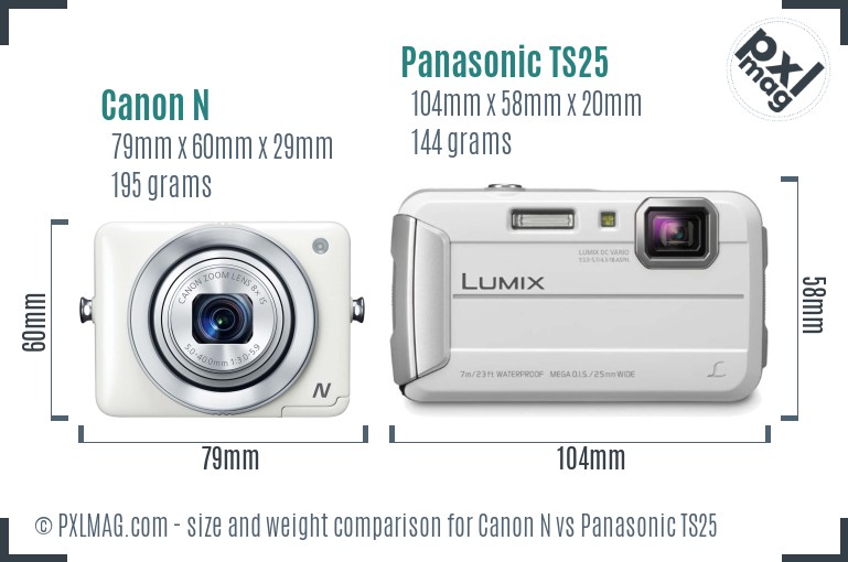 Canon N vs Panasonic TS25 size comparison