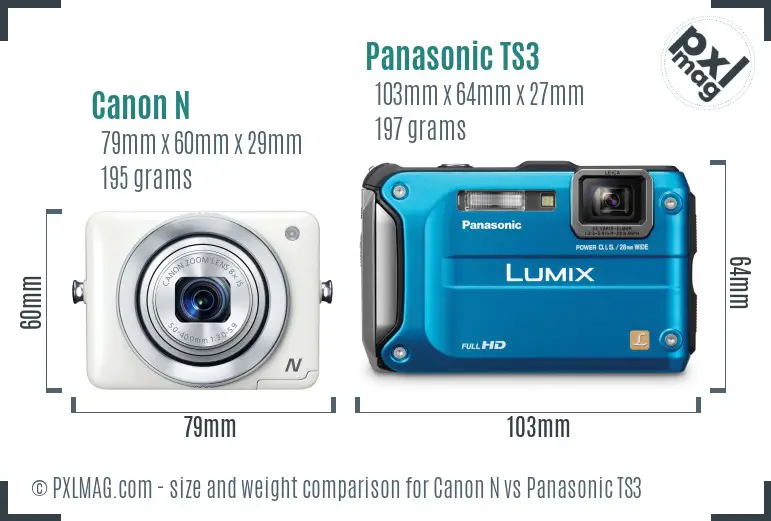 Canon N vs Panasonic TS3 size comparison