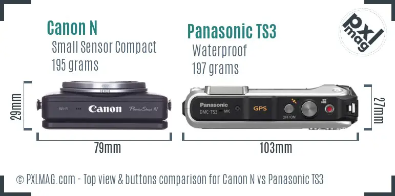 Canon N vs Panasonic TS3 top view buttons comparison