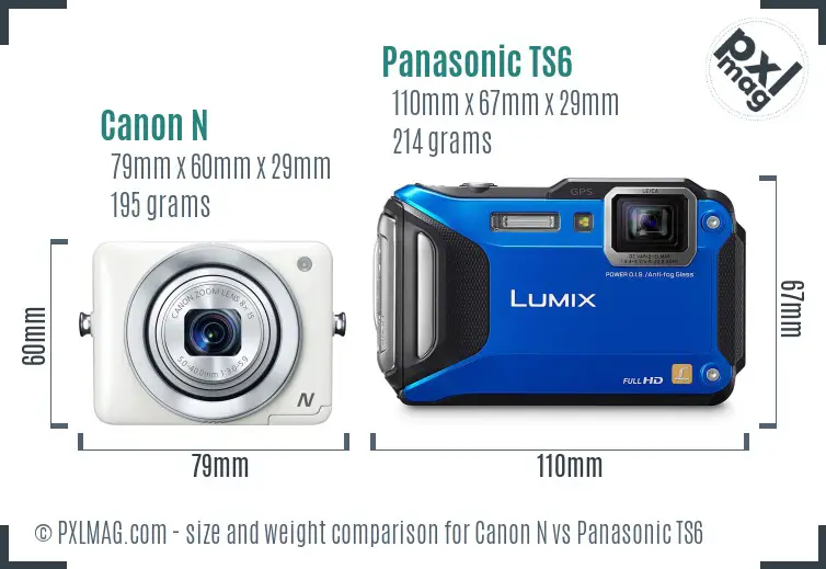 Canon N vs Panasonic TS6 size comparison