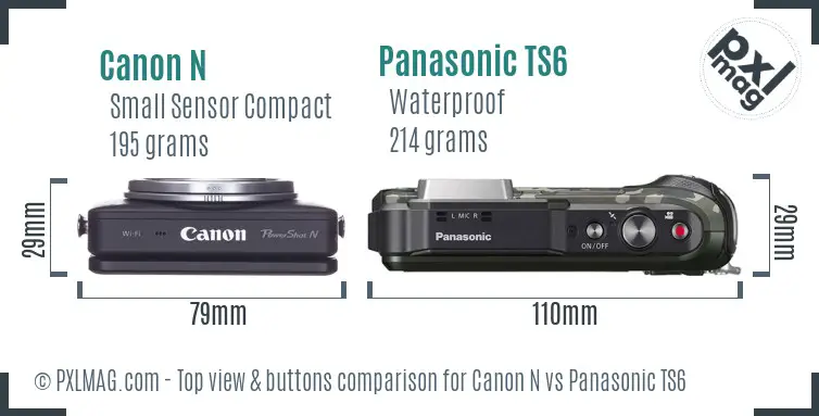 Canon N vs Panasonic TS6 top view buttons comparison
