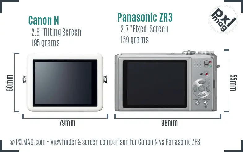 Canon N vs Panasonic ZR3 Screen and Viewfinder comparison