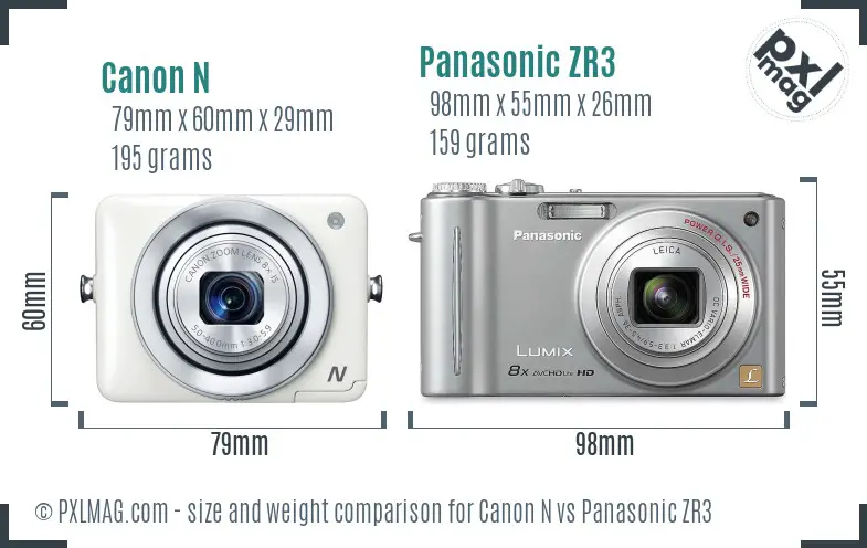 Canon N vs Panasonic ZR3 size comparison