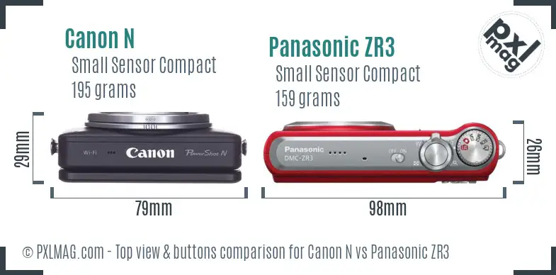 Canon N vs Panasonic ZR3 top view buttons comparison