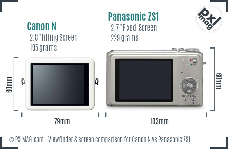 Canon N vs Panasonic ZS1 Screen and Viewfinder comparison