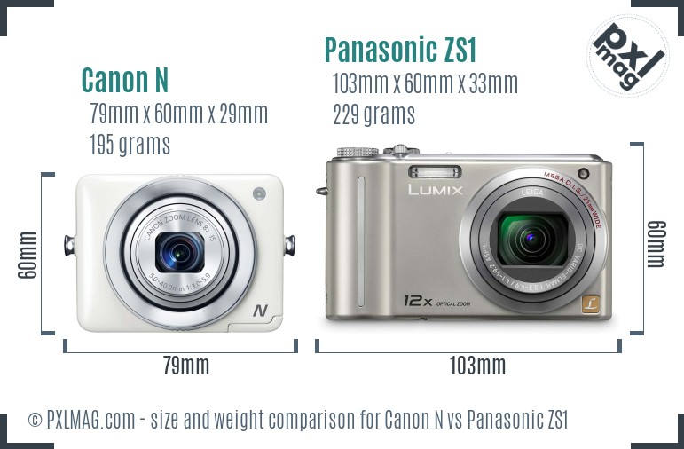 Canon N vs Panasonic ZS1 size comparison