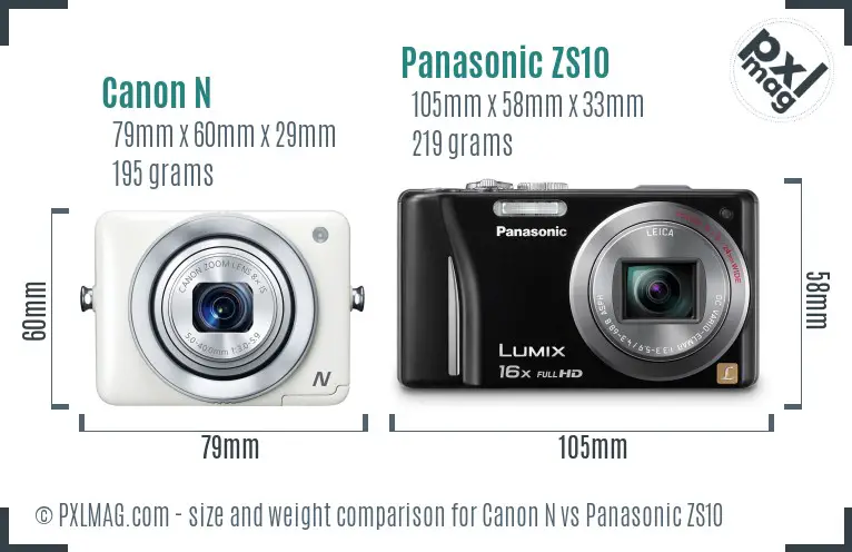 Canon N vs Panasonic ZS10 size comparison Canon N vs Panasonic ZS10 size comparison
