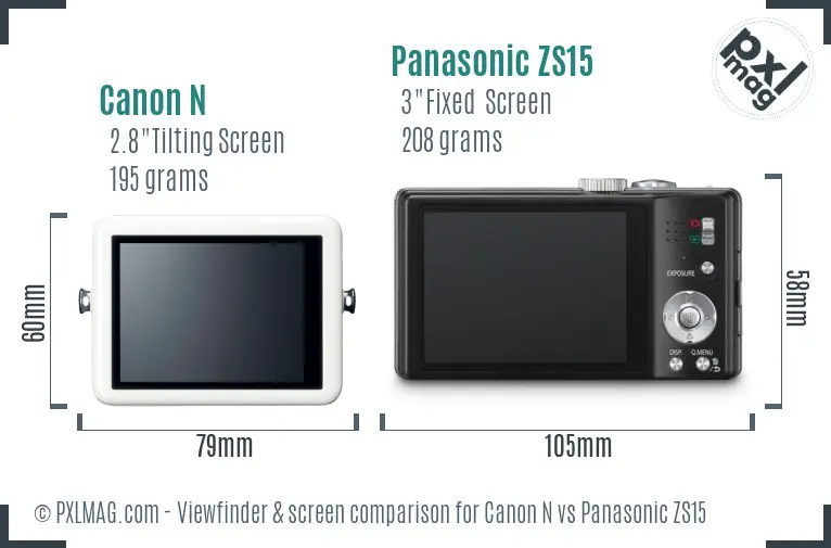 Canon N vs Panasonic ZS15 Screen and Viewfinder comparison