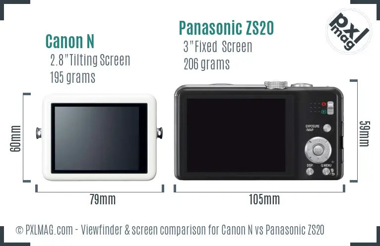 Canon N vs Panasonic ZS20 Screen and Viewfinder comparison