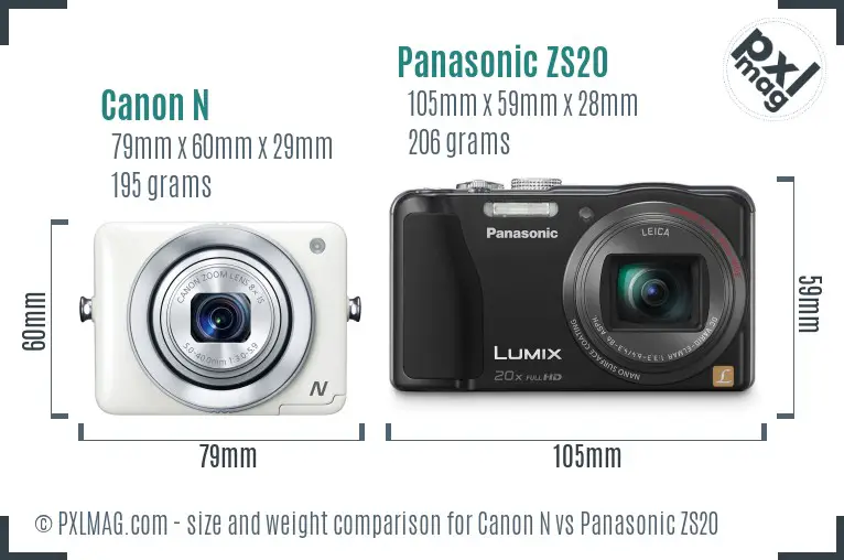 Canon N vs Panasonic ZS20 size comparison