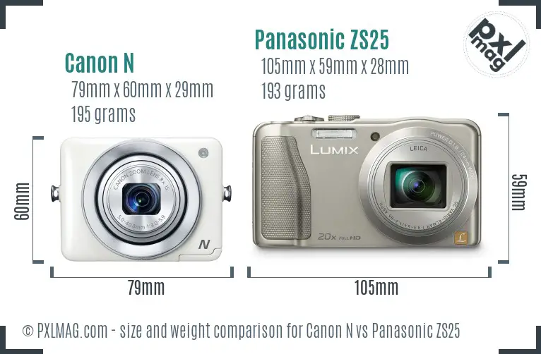 Canon N vs Panasonic ZS25 size comparison