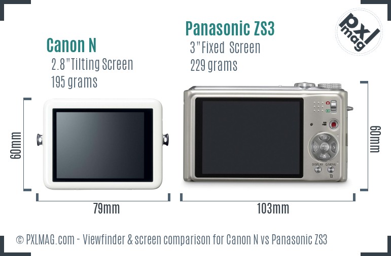 Canon N vs Panasonic ZS3 Screen and Viewfinder comparison
