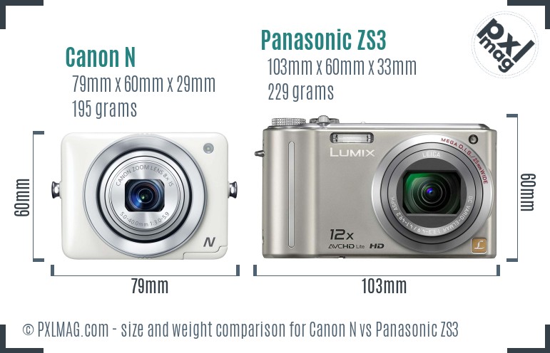 Canon N vs Panasonic ZS3 size comparison