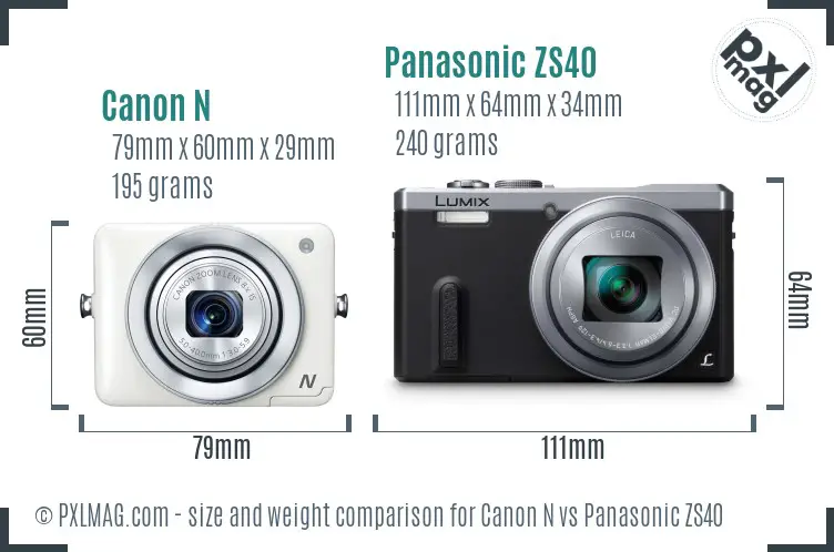 Canon N vs Panasonic ZS40 size comparison