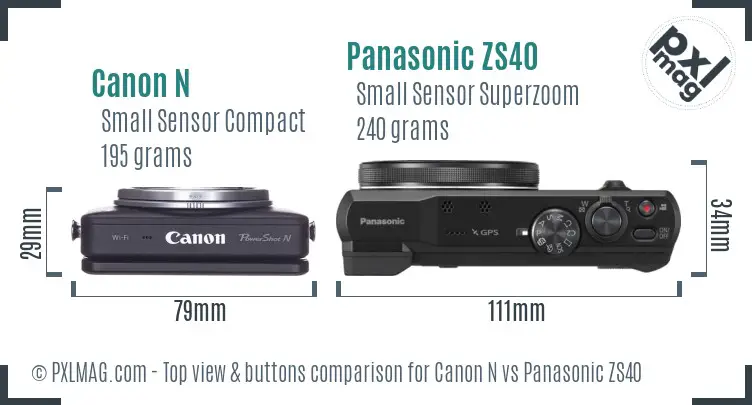 Canon N vs Panasonic ZS40 top view buttons comparison