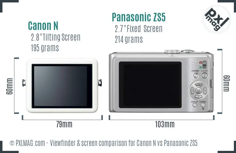 Canon N vs Panasonic ZS5 Screen and Viewfinder comparison Canon N vs Panasonic ZS5 Screen and Viewfinder comparison