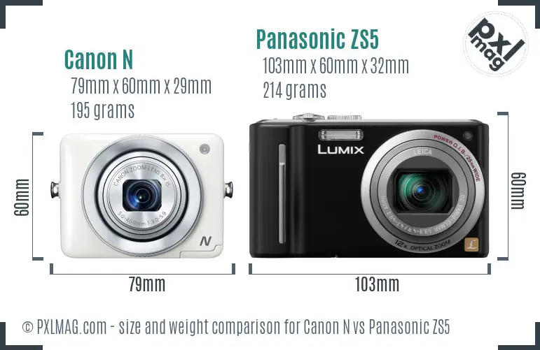 Canon N vs Panasonic ZS5 size comparison Canon N vs Panasonic ZS5 size comparison