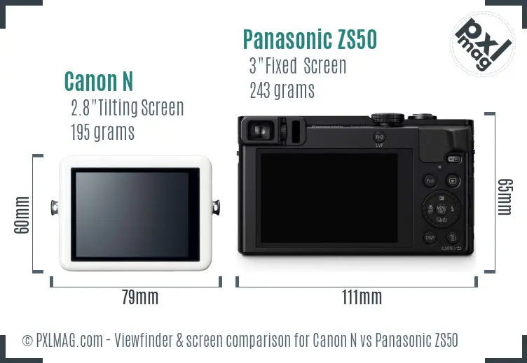 Canon N vs Panasonic ZS50 Screen and Viewfinder comparison