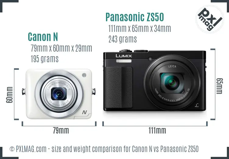 Canon N vs Panasonic ZS50 size comparison