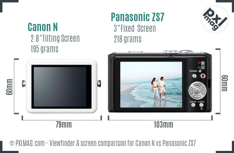 Canon N vs Panasonic ZS7 Screen and Viewfinder comparison