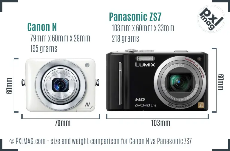 Canon N vs Panasonic ZS7 size comparison